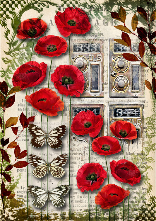 Decoupage Queen A3 Rice Paper Urban Poppies