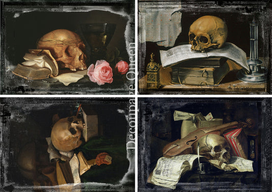 Decoupage Queen A4 Rice Paper Old Masters Vanitas Four Pack