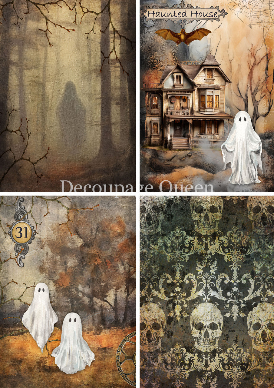 Decoupage Queen A4 Rice Paper Ghastly Four Pack