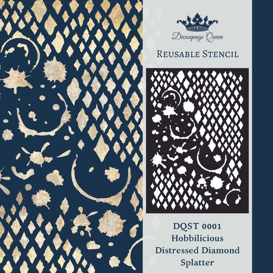Decoupage Queen Hobbilicious Distressed Diamond Splatter Stencil A4