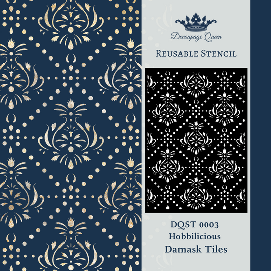 Decoupage Queen Hobbilicious Damask Tiles Stencil A4