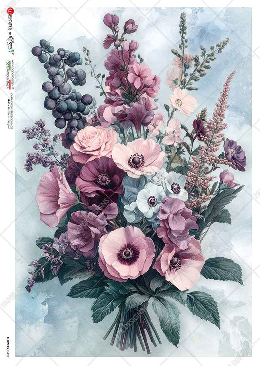 Paper Designs Washipaper A4 Rice Paper for Decoupage Flowers 0432