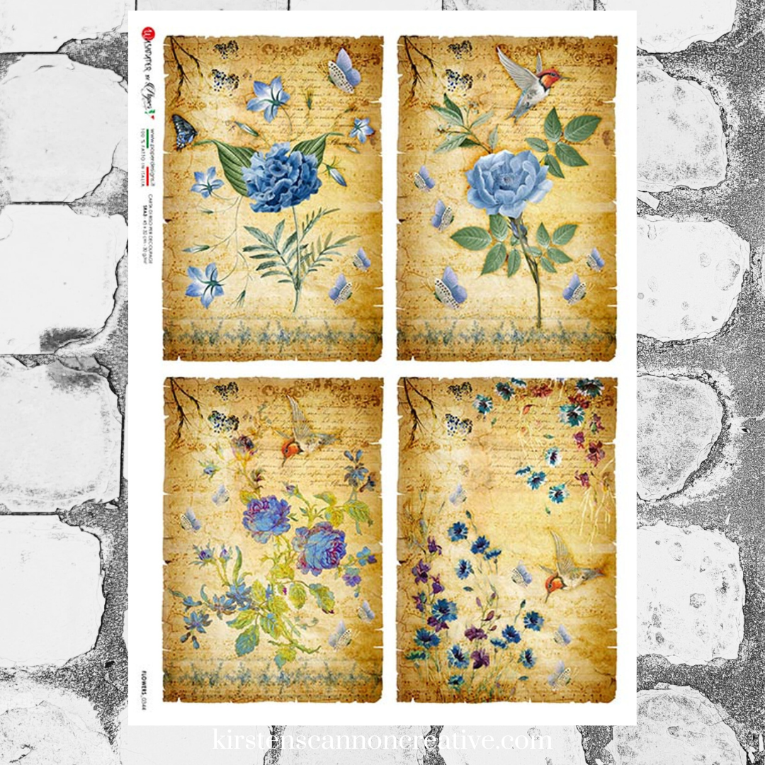 Paper Designs Washipaper Rice Paper for Decoupage FLOWERS 0344 A4