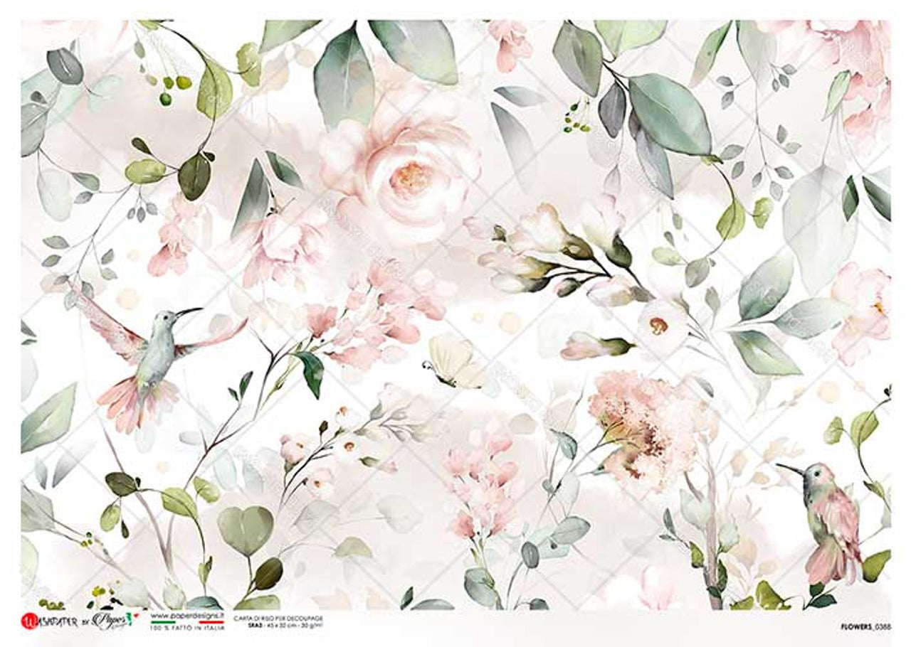 Paper Designs Washipaper Rice Paper for Decoupage Flowers 0388 A4