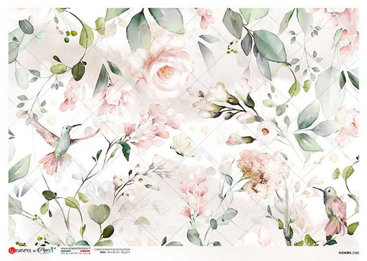 Paper Designs Washipaper Rice Paper for Decoupage Flowers 0388 A4