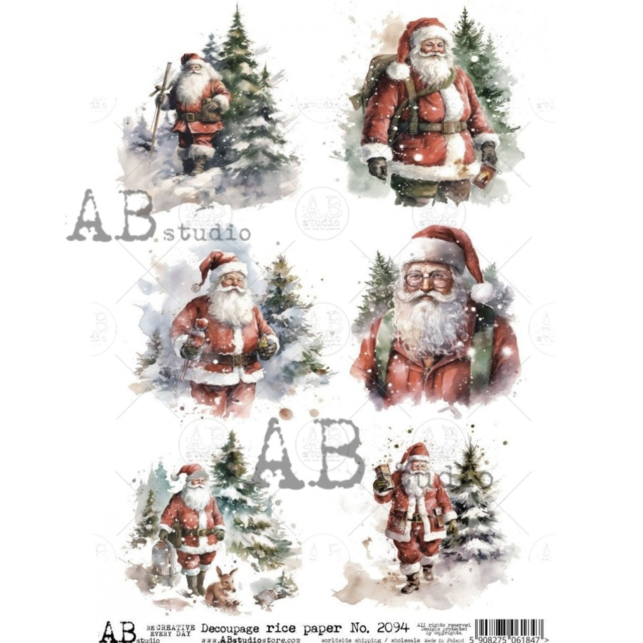 AB Studios A4 Rice Paper for Decoupage AB Studios Mini Santa Portraits 2094