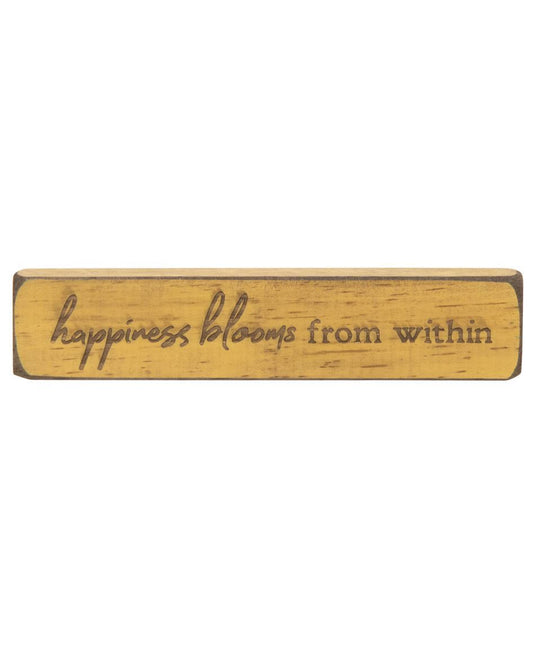 Happiness Blooms From Within Laser Cut Block Farmhouse Home Décor Tray Filler Shelf Sitter