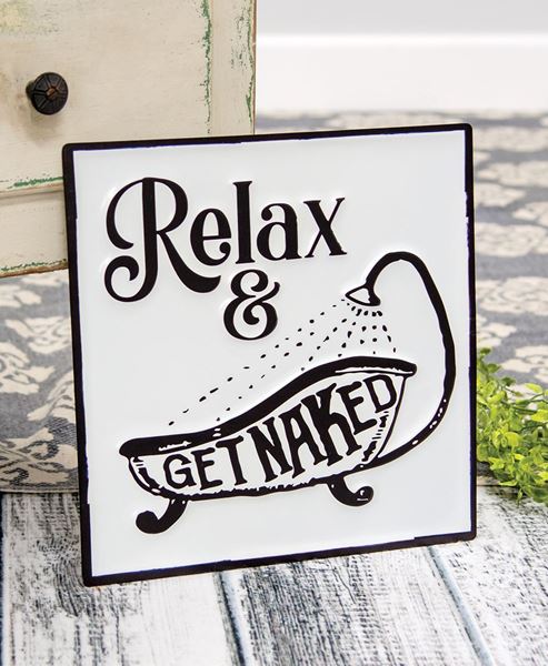 Humorous Relax & Get Naked Enamel Sign Bathroom Décor Wall Hanging