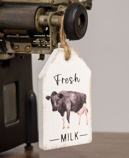 Fresh Milk Cow Wood Tag Block Farmhouse Home Décor Tray Filler Shelf Sitter Ornament