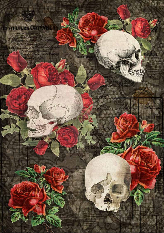 Decoupage Queen A4 Rice Paper Gothic Skulls