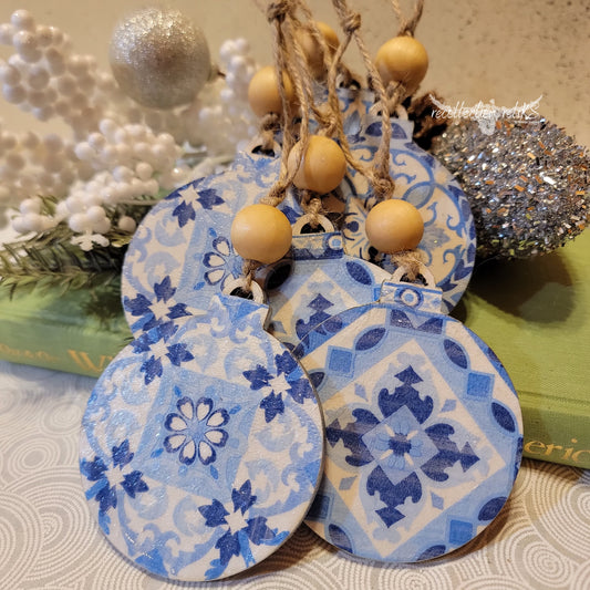 Blue & White Christmas Ornament Set of 6