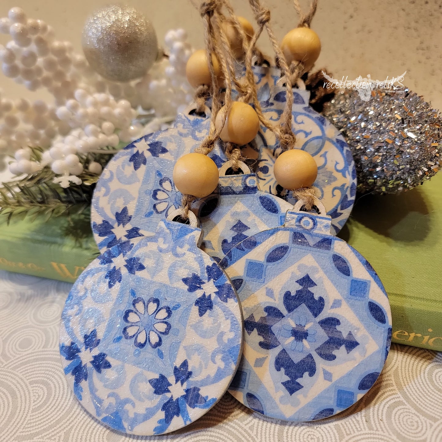 Blue & White Christmas Ornament Set of 6