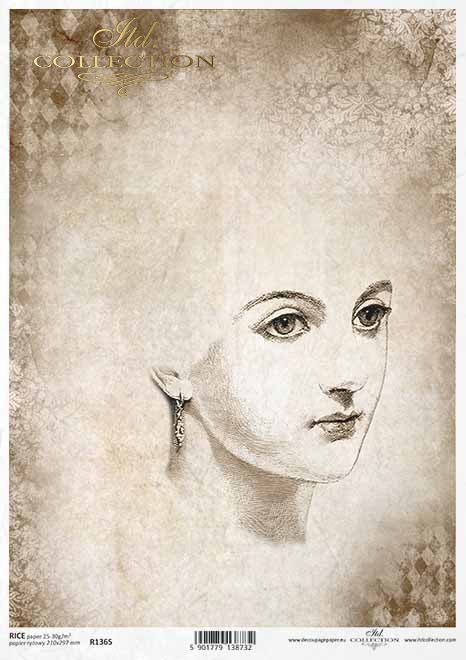 ITD Collection A4 Rice Paper for Decoupage Face Sketch 1365