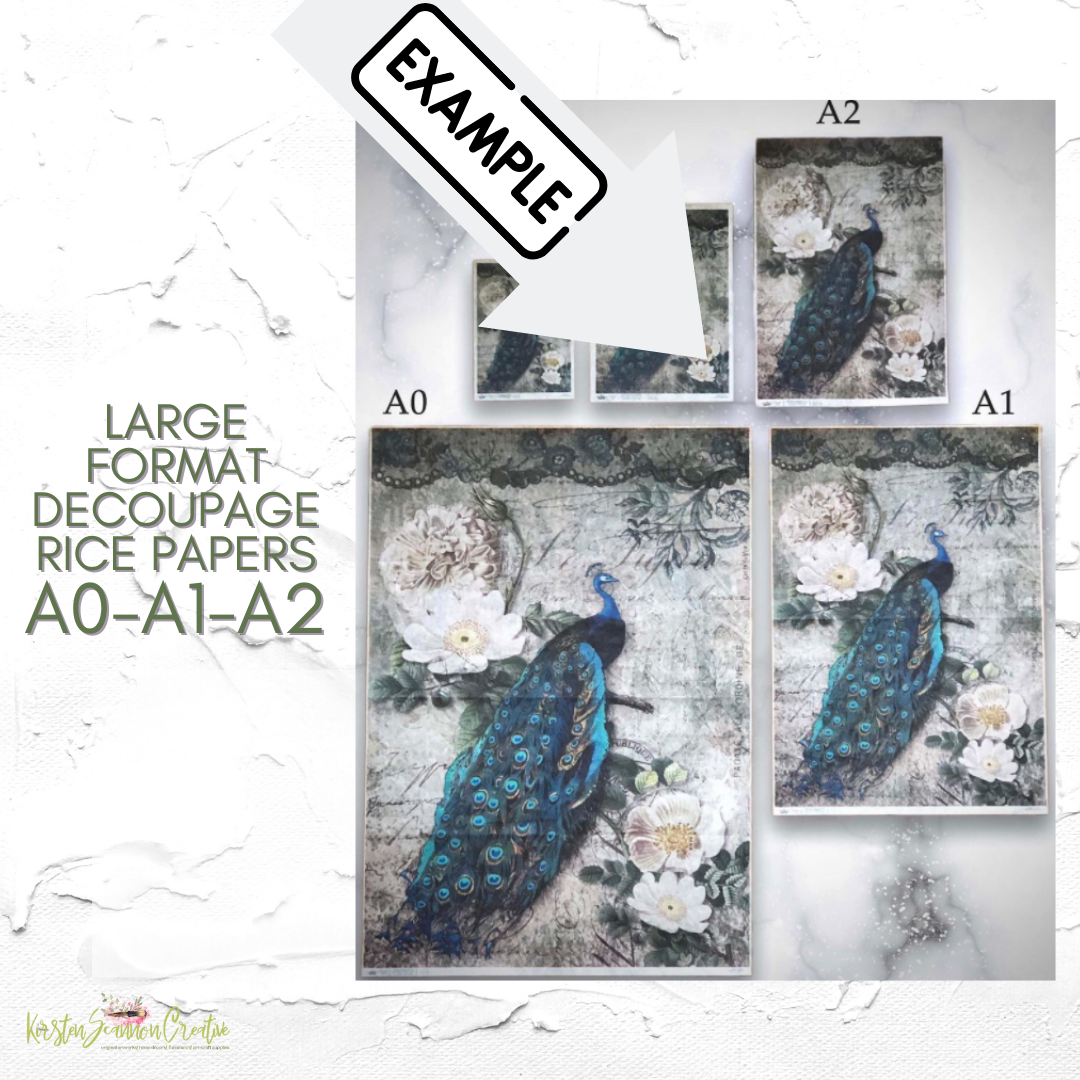 AB Studios A4 Rice Paper for Decoupage Blue Floral Parisian Labels 0671