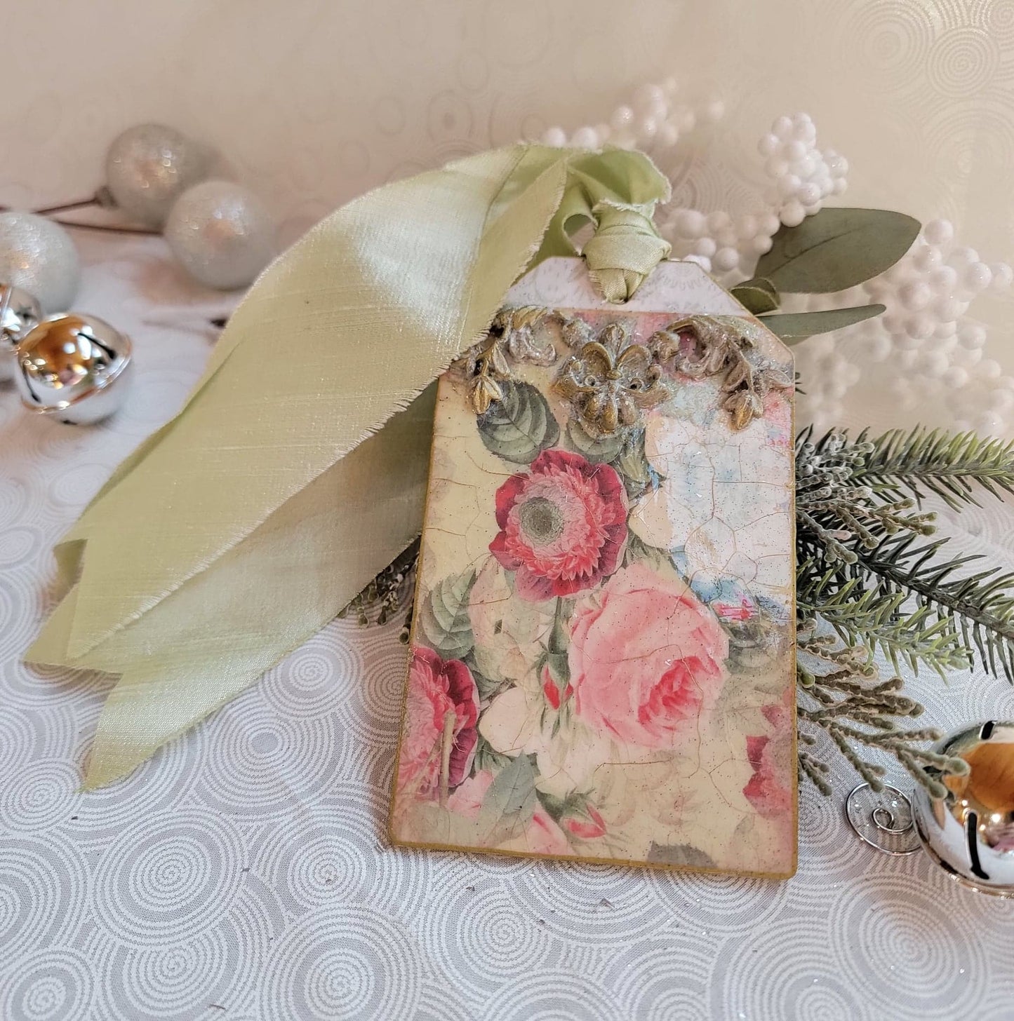 Cottage Flowers Collage Decor Tag