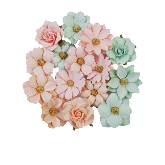 Closeout Sale! Prima Flowers® Miel Collection Flowers Dulce 15 Pcs, 1.5" for DIY Projects, Scrapbooking, Art Journals, Mixed Media, Collage
