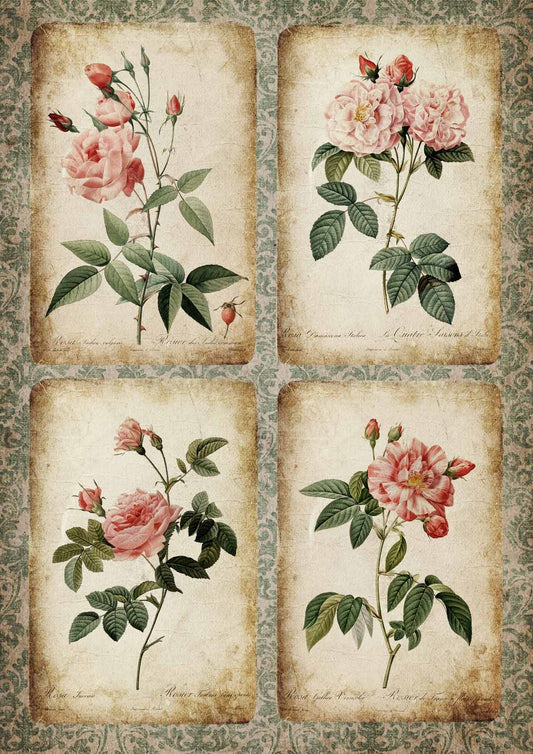 Decoupage Queen Rice Paper Rose Cards A4