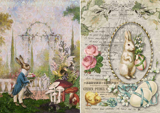 Decoupage Queen Rice Paper Two Bunnies A4