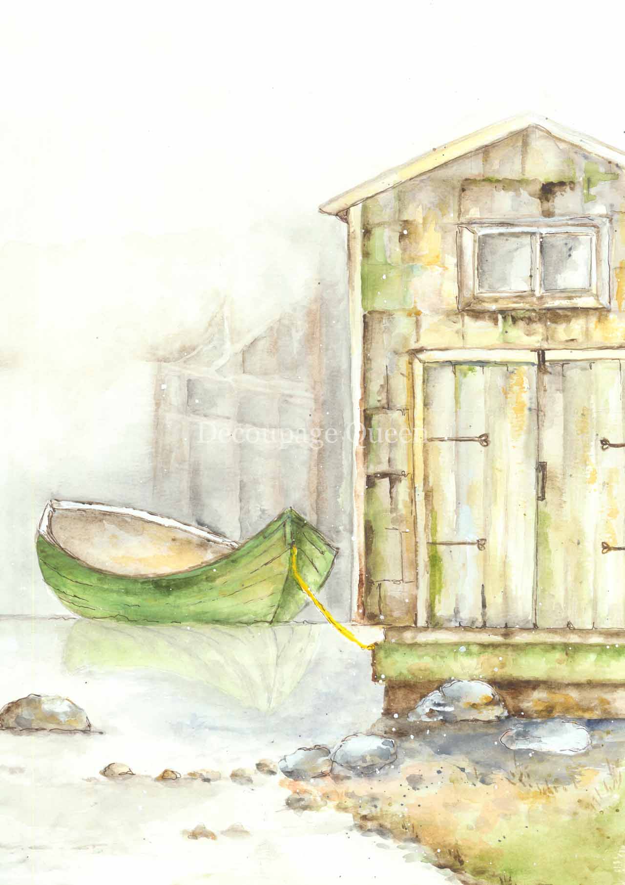 Decoupage Queen Rice Paper Ellen J Goods-Morning Boat House RETIRED A4