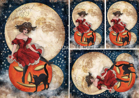 Decoupage Queen Rice Paper Vintage Witch Minis A4