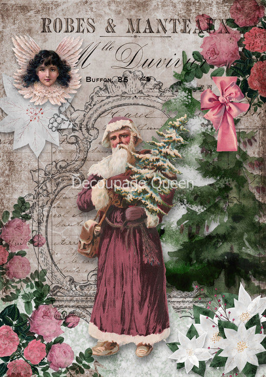 Decoupage Queen Rice Paper Shabby Santa A4