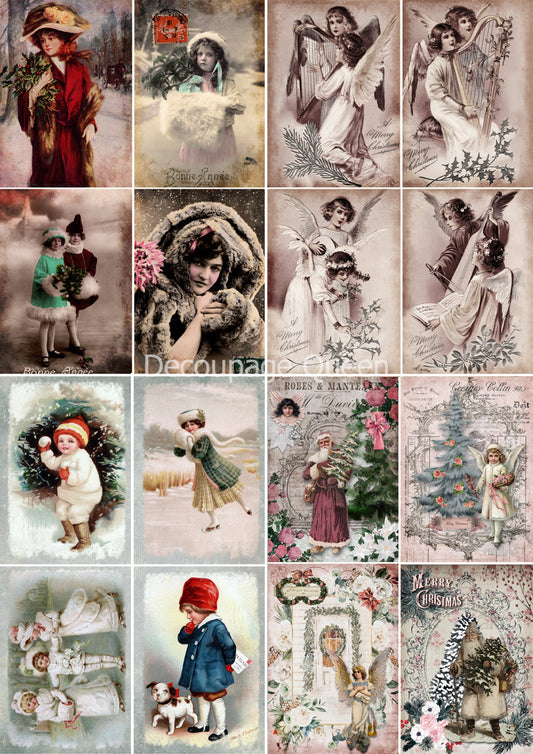 Decoupage Queen Rice Paper Vintage Christmas Minis A4