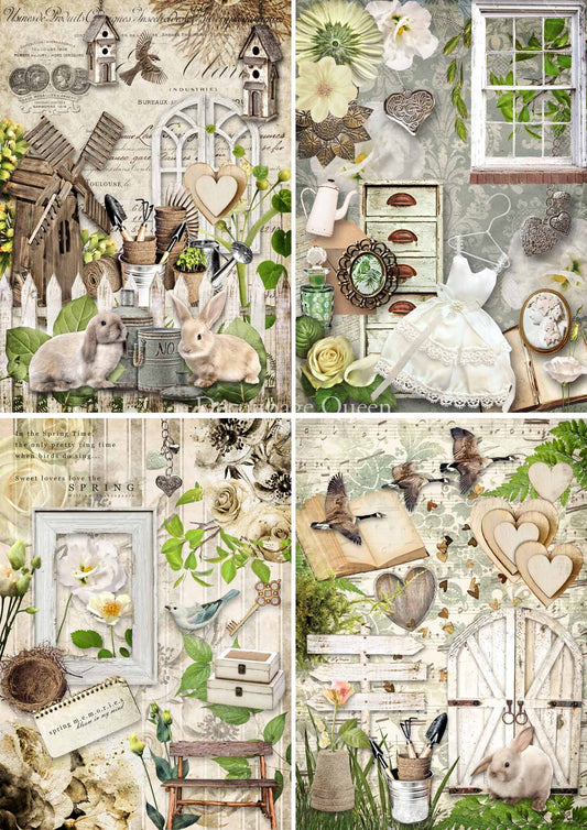 Decoupage Queen A4 Rice Paper Garden 4 Pack