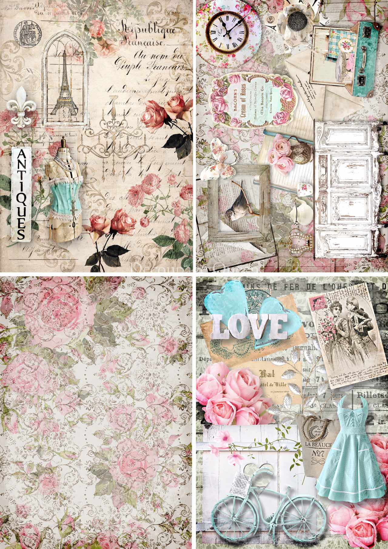 Decoupage Queen Rice Paper Shabby 4 Pack A4