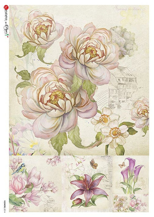 Paper Designs Washipaper A4 Rice Paper for Decoupage Flowers 0214