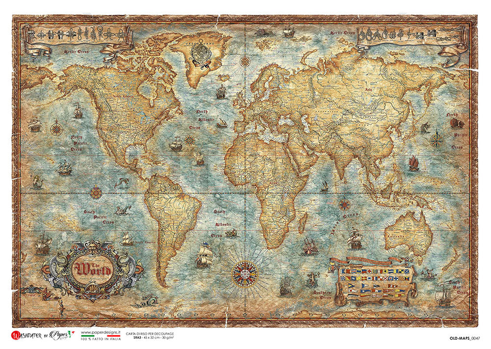 Paper Designs Washipaper Rice Paper for Decoupage Old World Maps 0047 A4