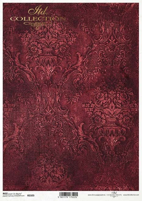 ITD Collection A4 Rice Paper for Decoupage Burgundy Textile 2103