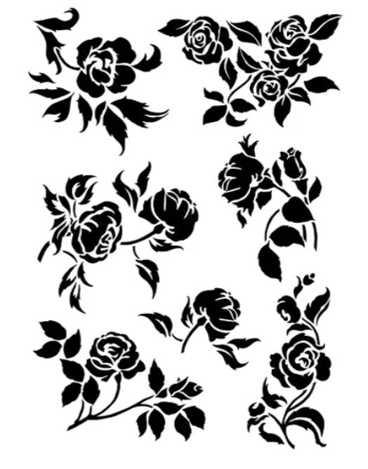 Calambour Stencil | Roses A3 Rice Paper for DIY Projects, Scrapbooking, Art Journals, Mixed Media, Collage