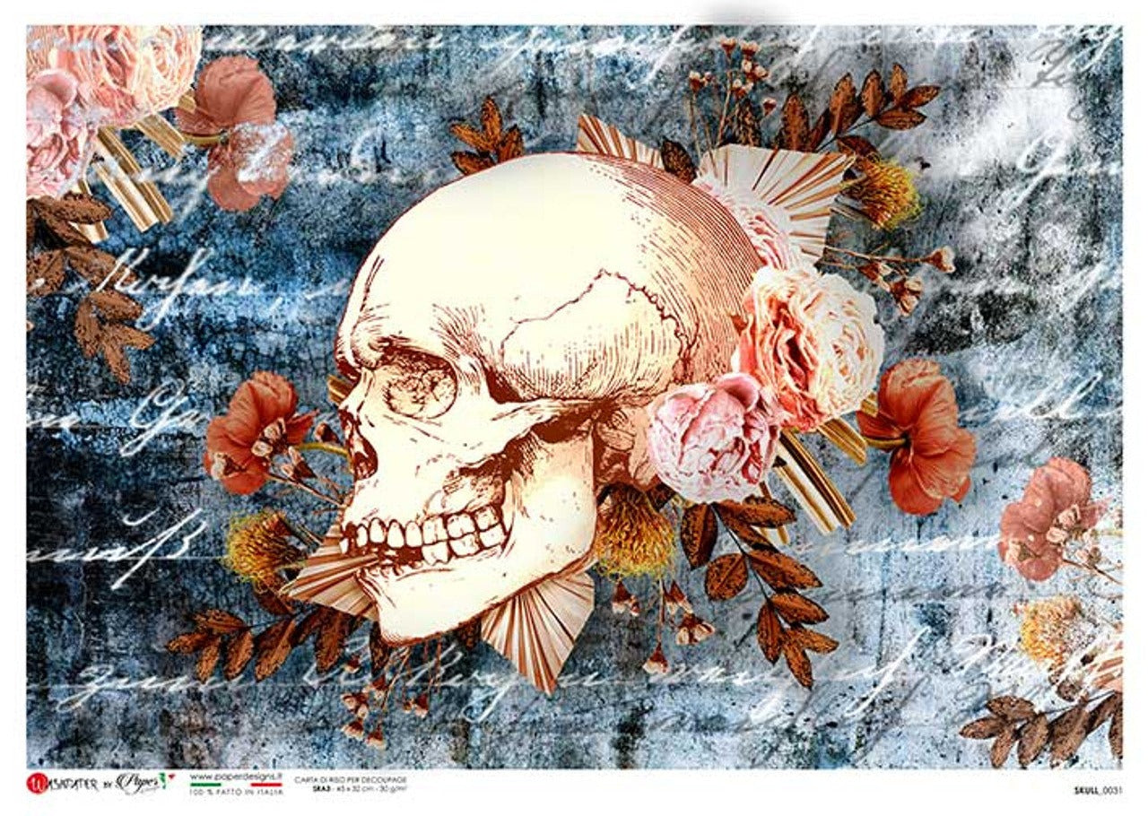 Paper Designs Washipaper Rice Paper for Decoupage Skull 0031 A4