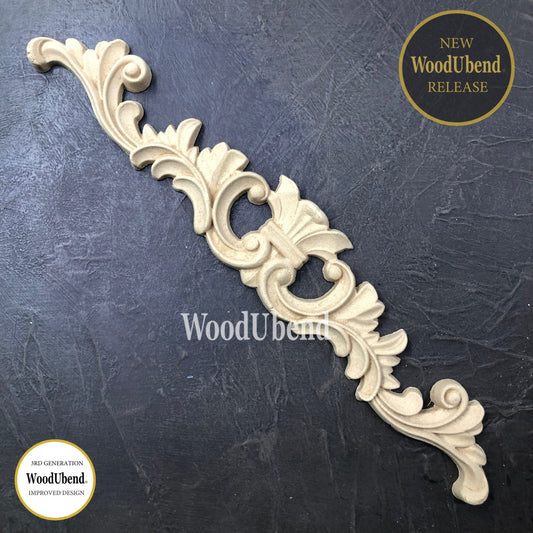 WoodUbend Floral Pediment WUB6044 2.36 × 13 × 0.02" - Heat Bendable Mouldings Moldings - Decorative Furniture Applique