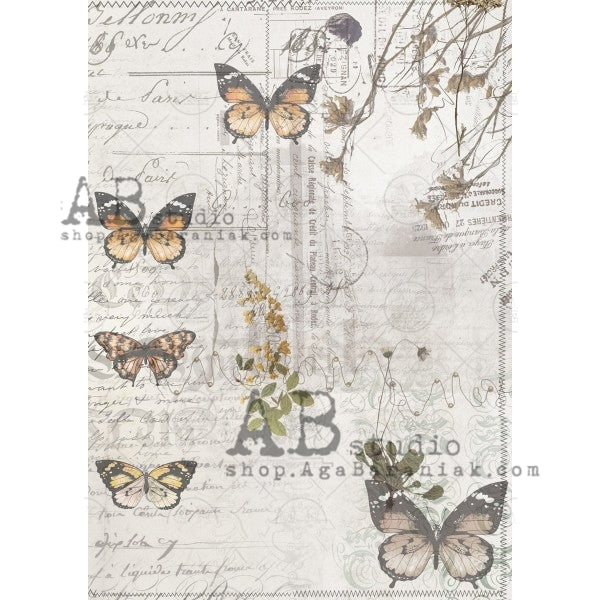 AB Studios A4 Rice Paper for Decoupage Monarch Butterflies 0627