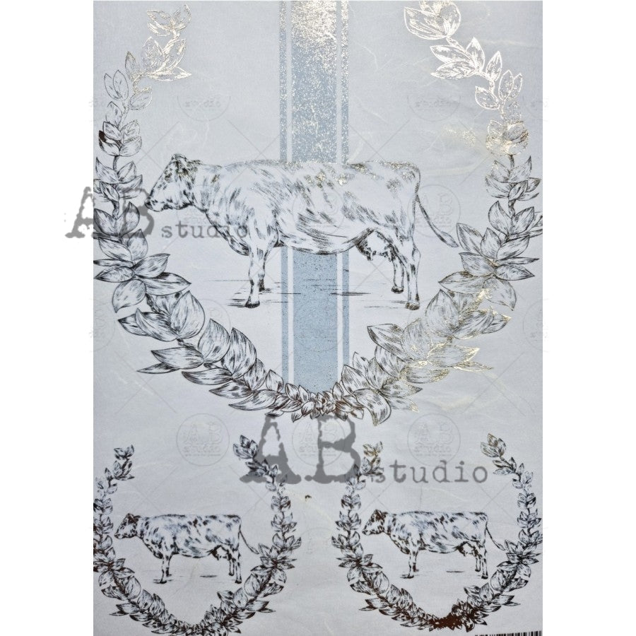 AB Studios A4 Rice Paper for Decoupage Gilded Farmhouse Cow 0085 A4