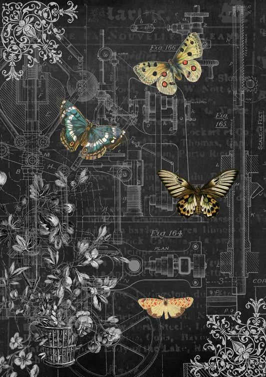 Decoupage Queen Rice Paper Mechanical Butterflies RETIRED A4