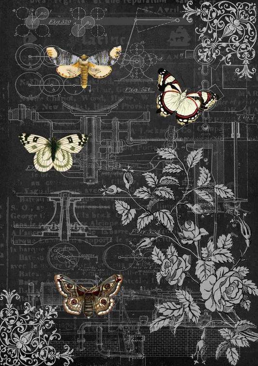 Decoupage Queen Rice Paper Mechanical Butterflies II RETIRED A4