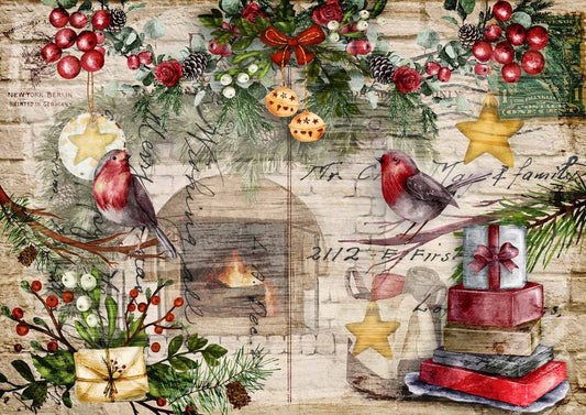 Decoupage Queen A4 Rice Paper Festive Robins